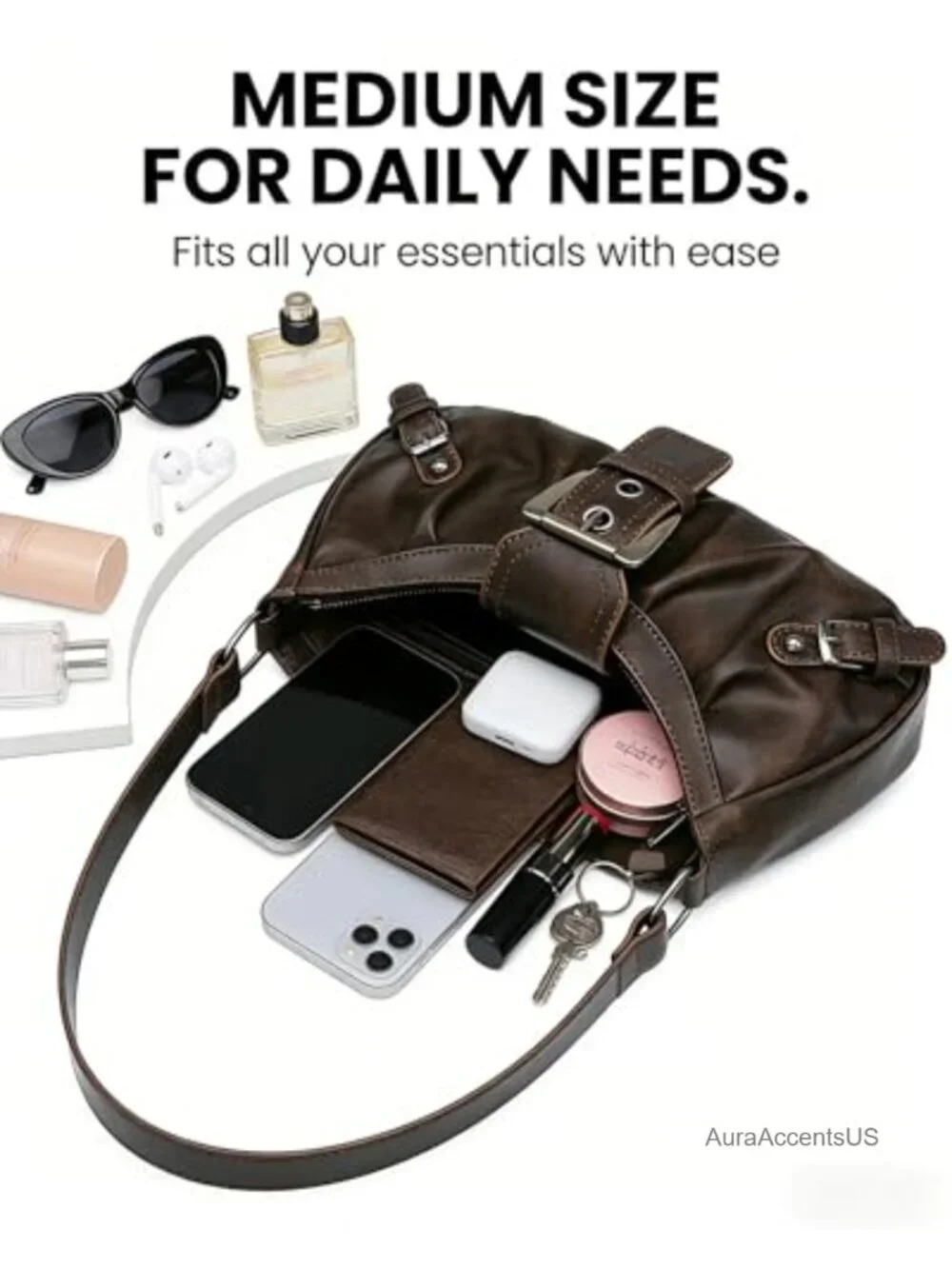 Small Hobo Shoulder Bag Odorless PU Leather Goth Punk Crescent Handbag